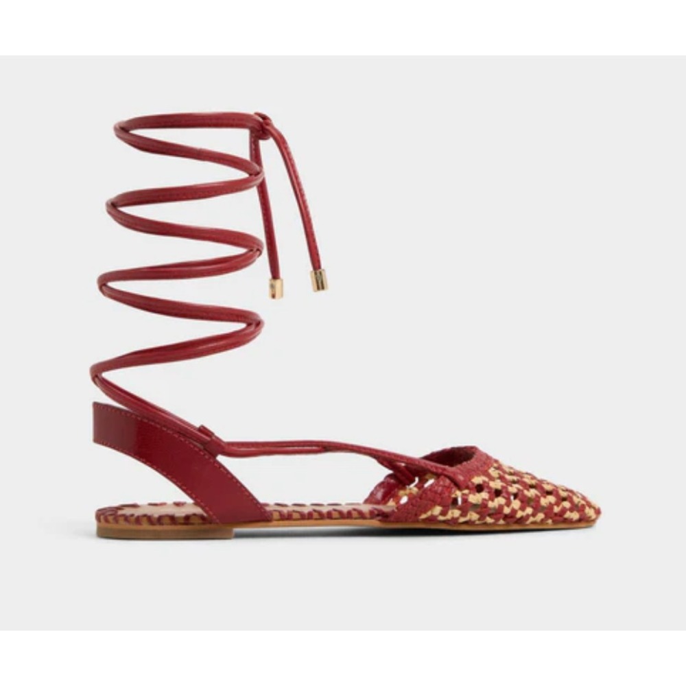 Aldo Dragostee Sandals Women Size 7.5 Red Woven Lace Up Gladiator Flats